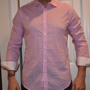 Men’s Hartford Pink Slim Fit Linen Shirt Size L